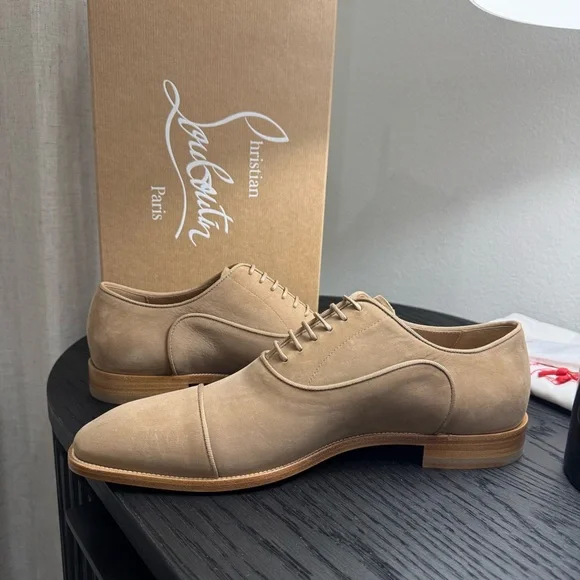 Christian Louboutin Greggory Lace-Up Dress Shoes Suede Tan 44 - Picture 5 of 7